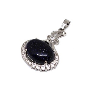Ovális medál fém str Goldstone kék 2,5x3cm, Ékszer, Nyaklánc, Medál, , MESKA