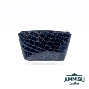 Sötétbarna lakk krokkómintás egy cipzáras egyenes swarovski köves kulcstartó E9019 -  - Meska.hu