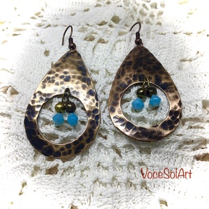 Türkizcseppek réz Fülbevaló - Meska.hu