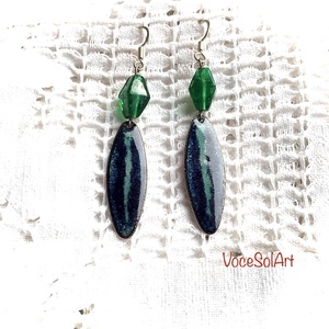 Zöldfény  tűzzománc Fülbevaló - ékszer - fülbevaló - lógó csepp fülbevaló - Meska.hu
