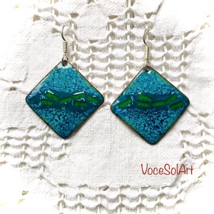 Türkiz négyzet tűzzománc Fülbevaló - ékszer - fülbevaló - lógó fülbevaló - Meska.hu