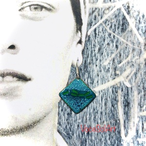 Türkiz négyzet tűzzománc Fülbevaló - ékszer - fülbevaló - lógó fülbevaló - Meska.hu