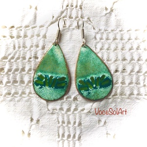 Fűkorall - Türkizzöld csepp tűzzománc Fülbevaló - ékszer - fülbevaló - lógó csepp fülbevaló - Meska.hu