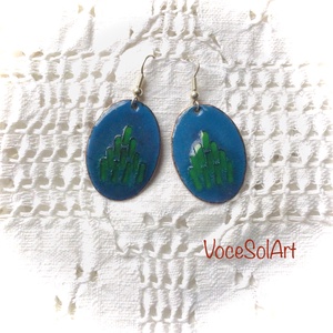 Égigérő - Ovális türkiz tűzzománc Fülbevaló - ékszer - fülbevaló - lógós kerek fülbevaló - Meska.hu