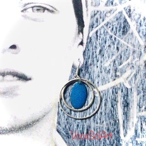 Tiszta energiák -  - Ezüst kör türkizkék ovális tűzzománc Fülbevaló - ékszer - fülbevaló - lógós kerek fülbevaló - Meska.hu
