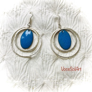 Tiszta energiák -  - Ezüst kör türkizkék ovális tűzzománc Fülbevaló - ékszer - fülbevaló - lógós kerek fülbevaló - Meska.hu