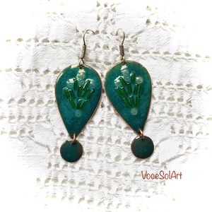 Gyöngyvirág  - Türkizzöld tűzzománc Fülbevaló, Ékszer, Fülbevaló, Lógó csepp fülbevaló, Tűzzománc, Ötvös, MESKA