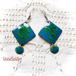 Türkizzöld tenger- tűzzománc Fülbevaló, Ékszer, Fülbevaló, Lógó fülbevaló, Tűzzománc, Ötvös, MESKA