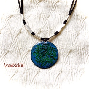 Türkizzöld tenger-Tűzzománc medálos nyaklánc, Ékszer, Nyaklánc, Medálos nyaklánc, Ötvös, Tűzzománc, MESKA