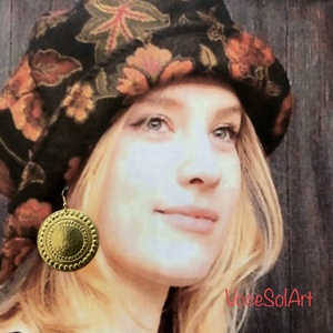 Napraforgó- sárgaréz kerek Fülbevaló - ékszer - fülbevaló - lógó fülbevaló - Meska.hu