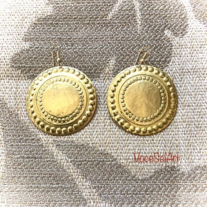 Napraforgó- sárgaréz kerek Fülbevaló - ékszer - fülbevaló - lógó fülbevaló - Meska.hu