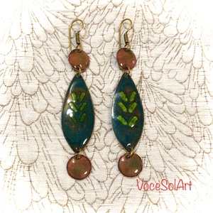 Családfa - Türkizzöld tűzzománc Fülbevaló - ékszer - fülbevaló - lógó csepp fülbevaló - Meska.hu