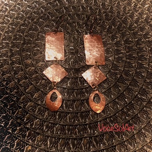 Geometria -Vörösréz Fülbevaló - ékszer - fülbevaló - lógó fülbevaló - Meska.hu