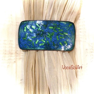 Türkizzöld tenger -tűzzománc Hajcsat, Ruha & Divat, Hajdísz & Hajcsat, Hajcsat & Hajtű, Tűzzománc, Ötvös, Türkizkék ,zöld üveggyöngyökkel díszített tűzzománc hajcsat,francia csattal. Tűzzománc technikával ..., MESKA