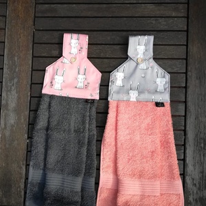 Nyuszis  konyhai kéztörlő,  rózsaszín-szürke - otthon & életmód - konyhafelszerelés, tálalás - konyhai textil - konyharuha & törlőkendő - Meska.hu