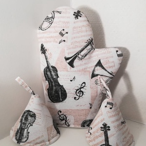 Hangszerek és hangjegyek.... edényfogó kesztyű szett, Otthon & Életmód, Konyhafelszerelés, tálalás, Konyhai textil, Edényfogó & Edényfedő, Varrás, MESKA