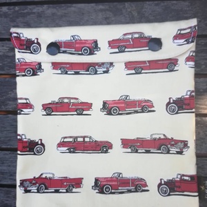 Snackbag , oldtimerek pirosban, Táska & Tok, Uzsonna- & Ebéd tartó, Szendvics csomagoló, Varrás, MESKA