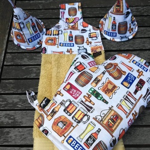 Edényfogó kesztyű és fülfogók, sörös - otthon & életmód - konyhafelszerelés, tálalás - konyhai textil - edényfogó & edényfedő - Meska.hu