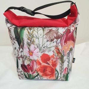 Uzsonnás táska, buja virágok, piros tulipán, Táska & Tok, Uzsonna- & Ebéd tartó, Ebéd tasak, doboz, Varrás, MESKA
