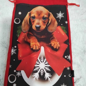 Mikulás zsák, tacskó  tacskó masnival....., Karácsony, Mikulás, Mikulás zsák, Varrás, MESKA