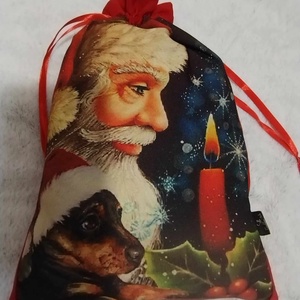 Mikulás zsák, mikulás, tacskó és gyertya....., Karácsony, Mikulás, Mikulás zsák, zokni, csizma, Varrás, MESKA