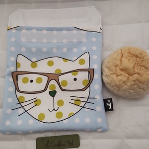 NoWaste, snackbag, szemüveges cica - táska & tok - uzsonna- & ebéd tartó - szendvics csomagoló - Meska.hu