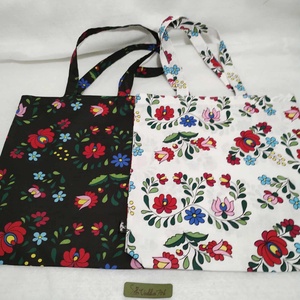 Kalocsai bevásárló táska, öko szatyor, fekete - táska & tok - bevásárlás & shopper táska - shopper, textiltáska, szatyor - Meska.hu