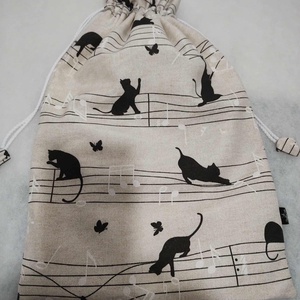 Kenyeres zsák, PUL-lal bélelt, cicák a kottában..., Táska & Tok, Bevásárlás & Shopper táska, Kenyeres zsák, Varrás, MESKA