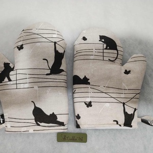 Edényfogó kesztyű , 1 pár cicák kottában rosszalkodnak, Otthon & Életmód, Konyhafelszerelés, tálalás, Konyhai textil, Edényfogó & Edényfedő, Varrás, MESKA