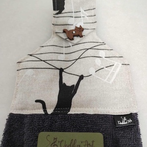 Konyhai kéztörlő, cicus rosszalkodik a kottában, Otthon & Életmód, Konyhafelszerelés, tálalás, Konyhai textil, Konyharuha & Törlőkendő, Varrás, MESKA