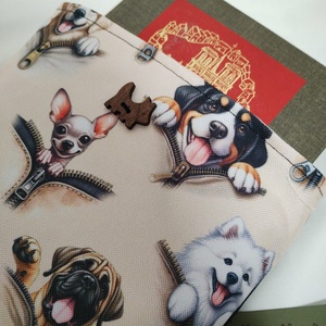 Könyvtok,  kutyusok kukucskálnak a cipzár mögül - Meska.hu