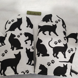 Edényfogó kesztyűk, fekete cicák, Otthon & Életmód, Konyhafelszerelés, tálalás, Konyhai textil, Konyharuha & Törlőkendő, Varrás, MESKA