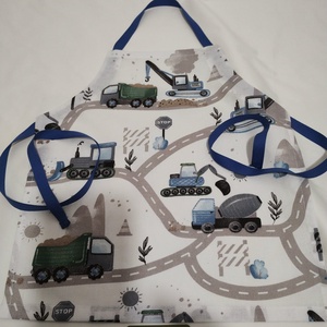 Munkagépek,  gyerek kötény 3-6 évesre, kék - Meska.hu