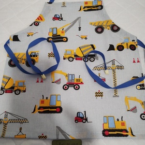 Munkagépek,  gyerek kötény 3-6 évesre, kék - Meska.hu