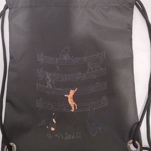 Hátizsák, tornazsák, hangjegy mintás cicával - Meska.hu