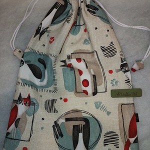 Kenyeres zsák PUL béléssel, cicaák artdeco stílusban  - táska & tok - bevásárlás & shopper táska - kenyeres zsák - Meska.hu