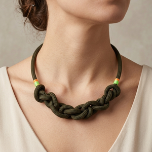 Kézműves fonott kötél nyaklánc � khaki és neon színekben, Ékszer, Nyaklánc, Statement nyaklánc, Csomózás, MESKA
