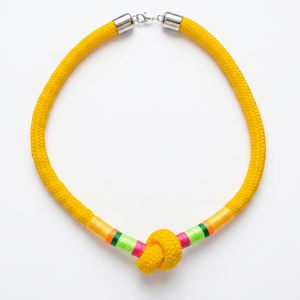 Kézműves statement sárga kötélnyaklánc � színes díszítéssel - ékszer - nyaklánc - statement nyaklánc - Meska.hu