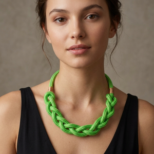 Kézműves fonott hajókötél nyaklánc � almazöld és arany színekben, Ékszer, Nyaklánc, Statement nyaklánc, Csomózás, MESKA