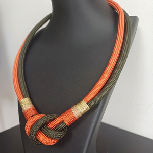 Kézműves kötél nyaklánc � narancssárga és khaki - ékszer - nyaklánc - statement nyaklánc - Meska.hu
