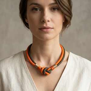 Kézműves kötél nyaklánc � narancssárga és khaki - Meska.hu