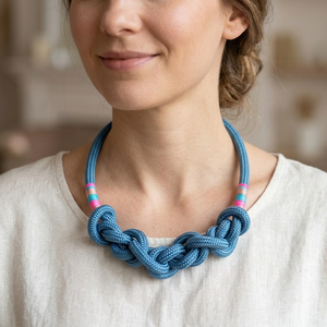 Kék csomózott hajókötél nyaklánc színes részletekkel - Meska.hu