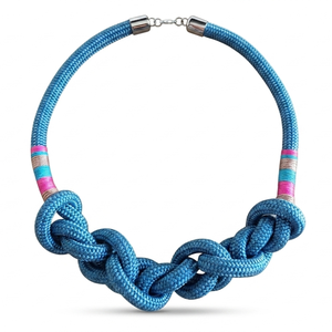 Kék csomózott hajókötél nyaklánc színes részletekkel - ékszer - nyaklánc - statement nyaklánc - Meska.hu