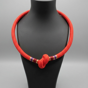 Egyedi Piros Hajókötél Statement Nyaklánc � Arany és Lila Részletekkel - ékszer - nyaklánc - statement nyaklánc - Meska.hu