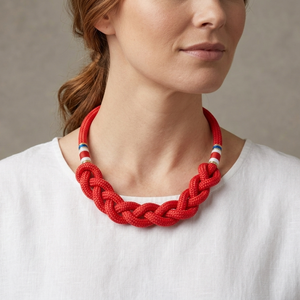 Tengerjáró nautical - Piros fonott hajókötél nyaklánc - ékszer - nyaklánc - statement nyaklánc - Meska.hu