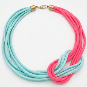 Többszálas csomózott paracord nyaklánc - menta, pink - ékszer - nyaklánc - statement nyaklánc - Meska.hu