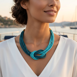 Többszálas csomózott paracord nyaklánc - teal, türkiz - Meska.hu