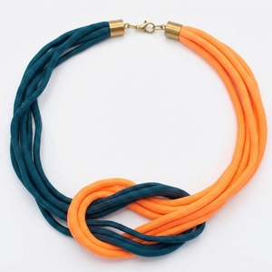 Többszálas csomózott paracord nyaklánc - neon narancs, teal(tengerzöld) - Meska.hu