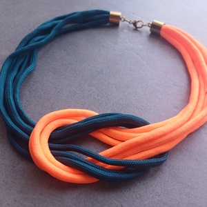 Többszálas csomózott paracord nyaklánc - neon narancs, teal(tengerzöld) - ékszer - nyaklánc - statement nyaklánc - Meska.hu
