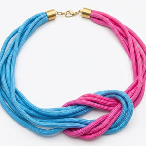 Többszálas csomózott paracord nyaklánc - pink, babakék - Meska.hu